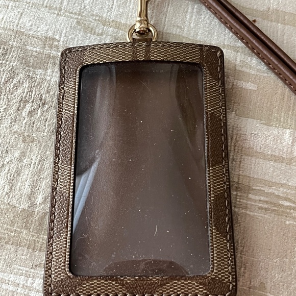 COACH Signature PVC Lanyard ID Khaki Saddle - Picture 2 of 4